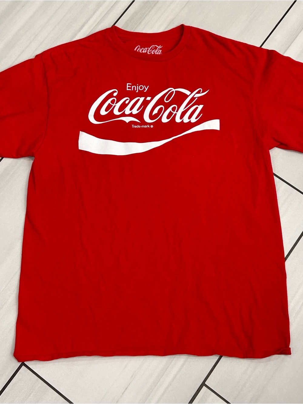 Coco-Cola Logo Print T-shirt Red Men's L 100% Cotton
